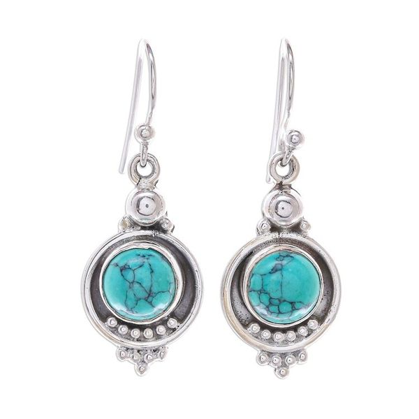 Alternate image for Reconstituted Turquoise Sterling Silver Dangle Earrings Classic Moon