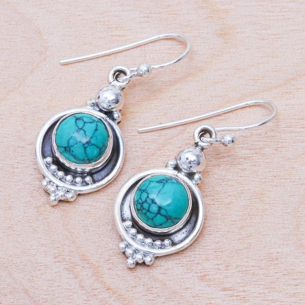 Alternate image for Reconstituted Turquoise Sterling Silver Dangle Earrings Classic Moon