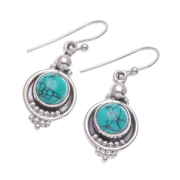 Alternate image for Reconstituted Turquoise Sterling Silver Dangle Earrings Classic Moon