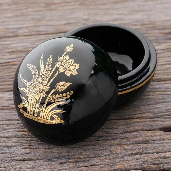 Alternate image for Lacquerware Mango Wood Box with Gold Foil Lotus Luck