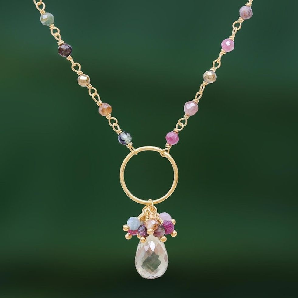 Multi-Gemstone Pendant Necklace with 24k Gold Plating 'Sweet Serendipity'