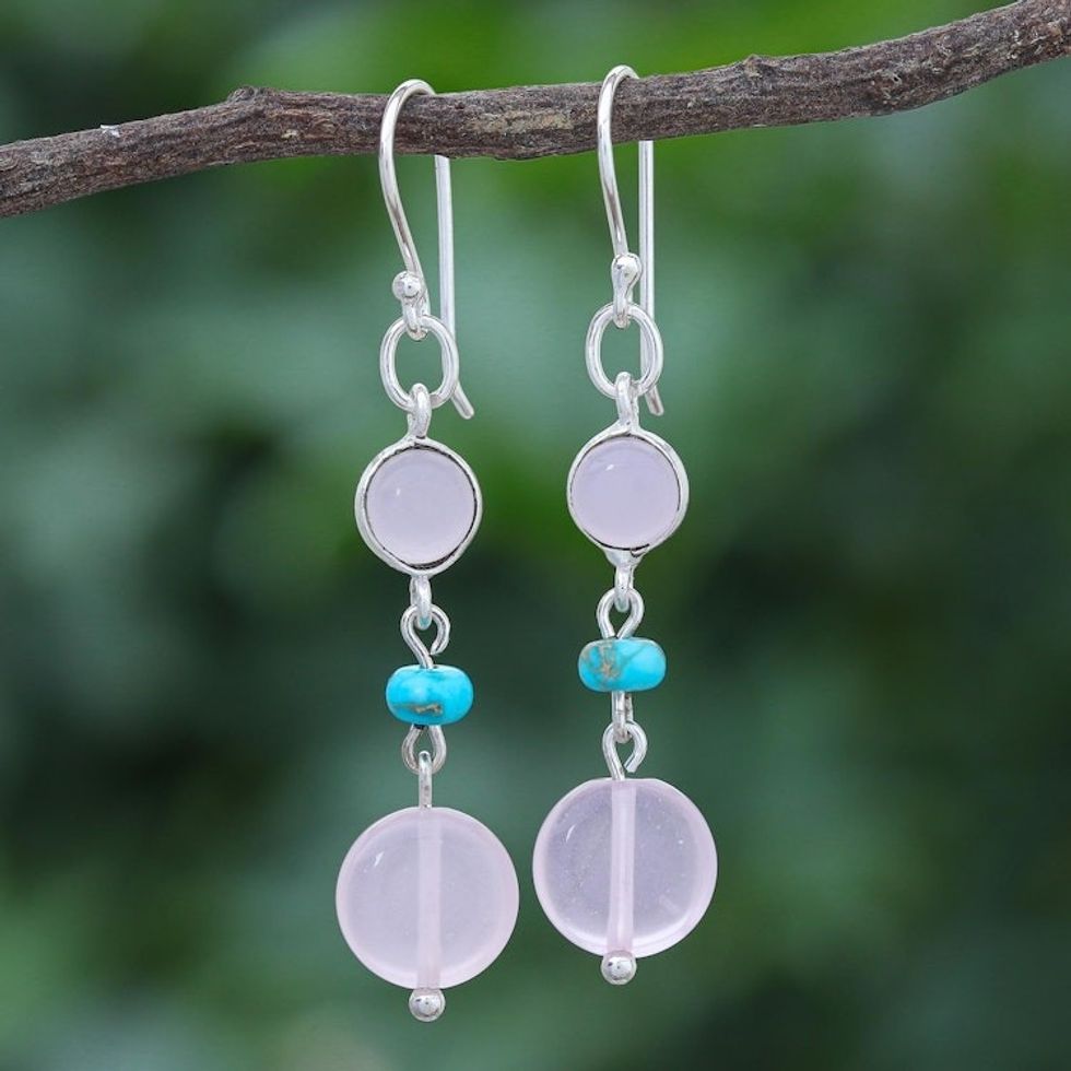 Quartz and Sterling Silver Dangle Earrings 'Proudly Pink'
