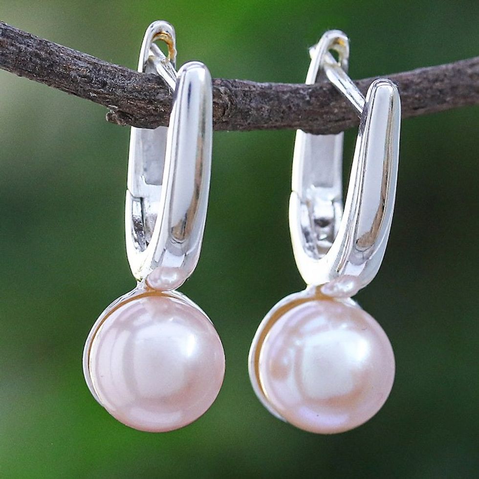 Cultured Pearl and Sterling Silver Drop Earrings 'Mood Lift in Peach'