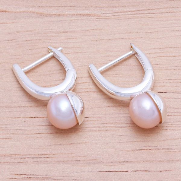 Alternate image for Cultured Pearl and Sterling Silver Drop Earrings Mood Lift in Peach