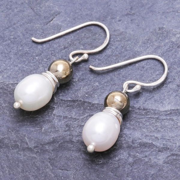 Alternate image for Cultured Freshwater Pearl and Hematite Dangle Earrings By the Sea