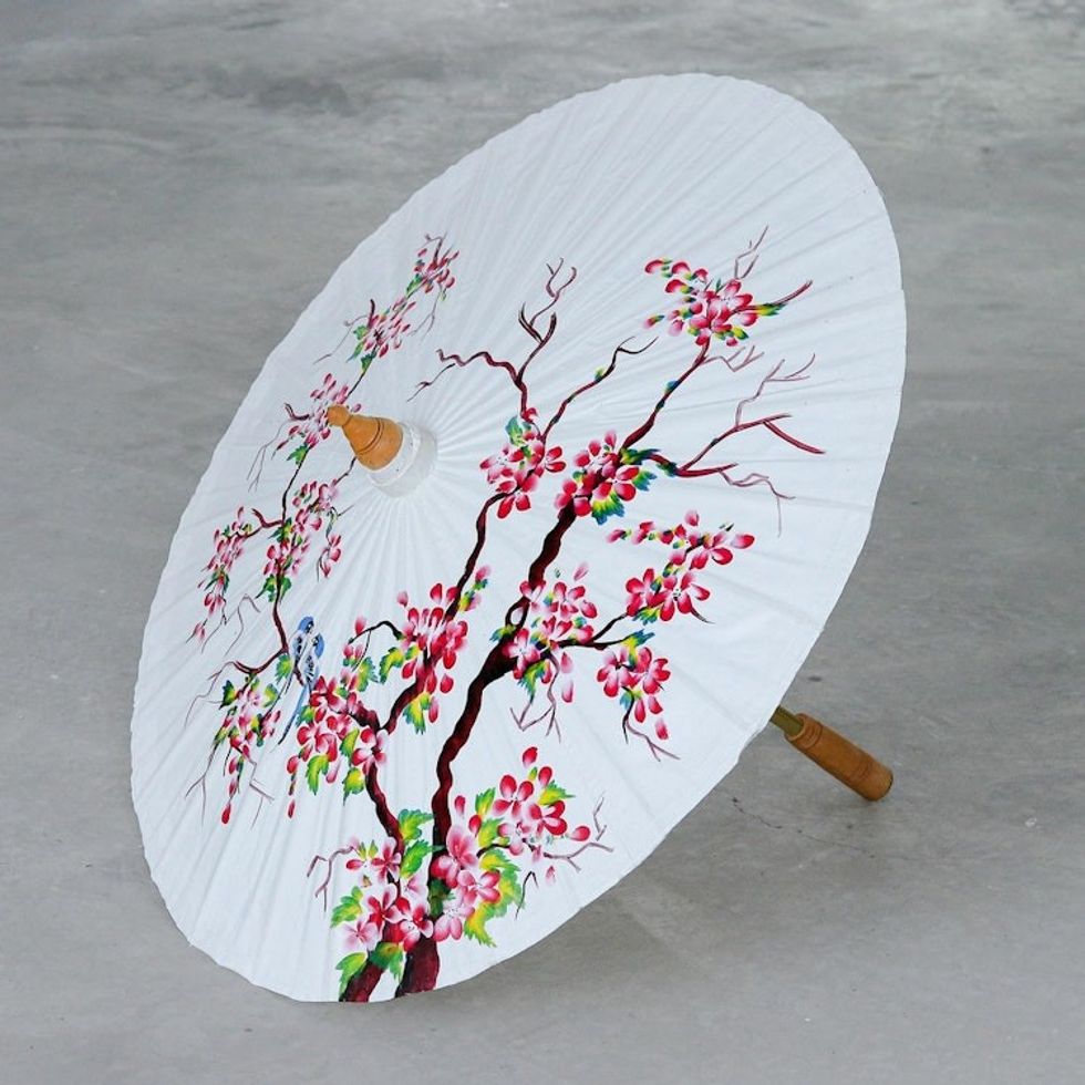 Hand-Painted Cotton Tree-Motif Parasol 'Blossom Season'
