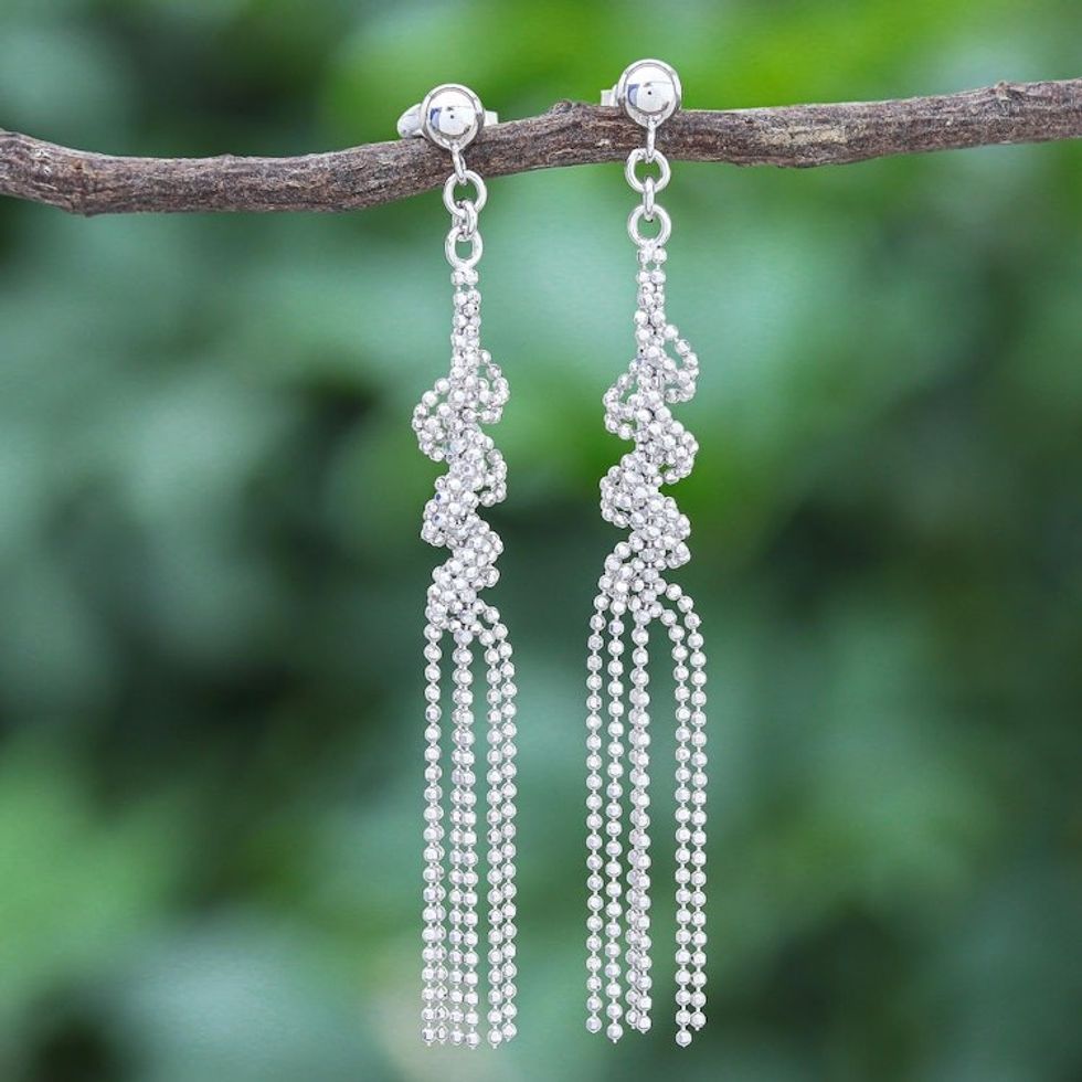 Hand Crafted Sterling Silver Waterfall Earrings 'Silver Cascade'