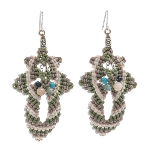 Alternate image for Hand Made Macrame Bohemian Dangle Earrings Morning Boho in Green