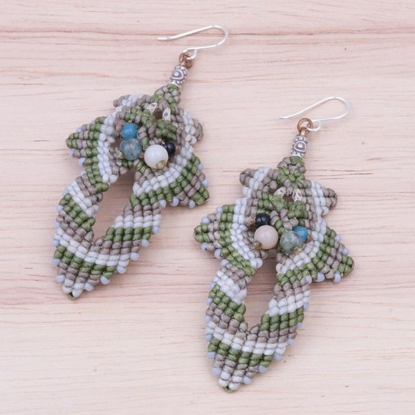 Alternate image for Hand Made Macrame Bohemian Dangle Earrings Morning Boho in Green