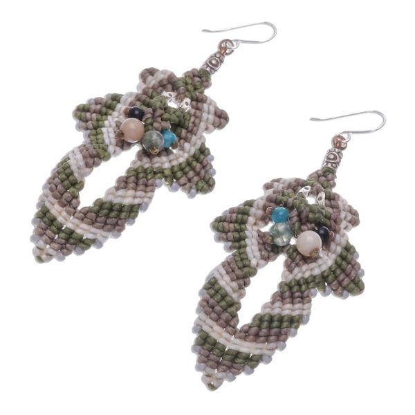 Alternate image for Hand Made Macrame Bohemian Dangle Earrings Morning Boho in Green