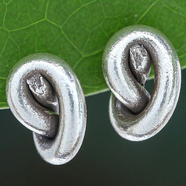 Alternate image for Handmade Karen Silver Stud Earrings Knot Twist