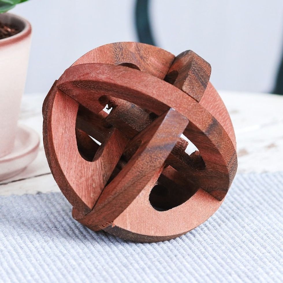 Hand Crafted Raintree Wood Puzzle Game from Thailand 'Global Mystery'