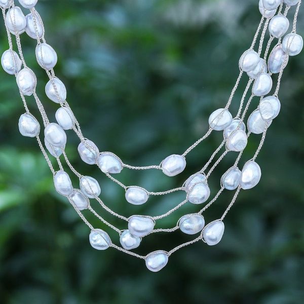 Alternate image for Hand Made Cultured Freshwater Pearl Station Necklace Secret Pearl in Light Grey