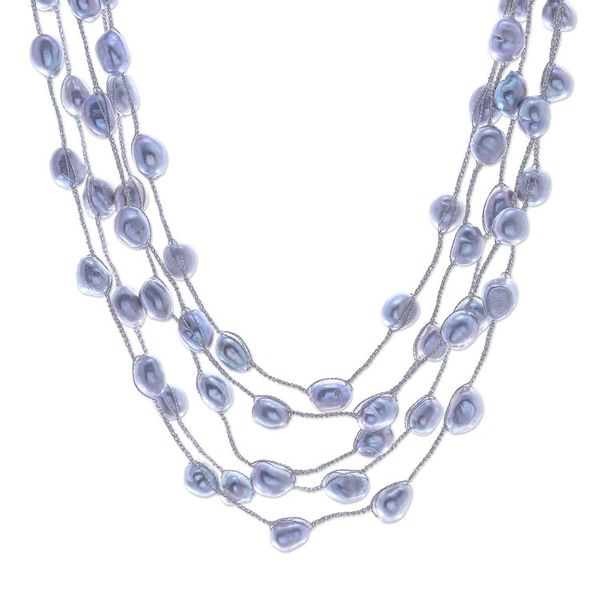 Alternate image for Hand Made Cultured Freshwater Pearl Station Necklace Secret Pearl in Light Grey
