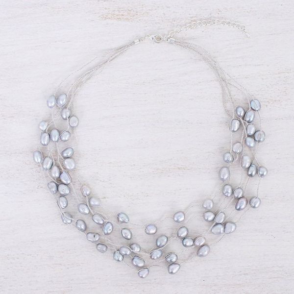 Alternate image for Hand Made Cultured Freshwater Pearl Station Necklace Secret Pearl in Light Grey