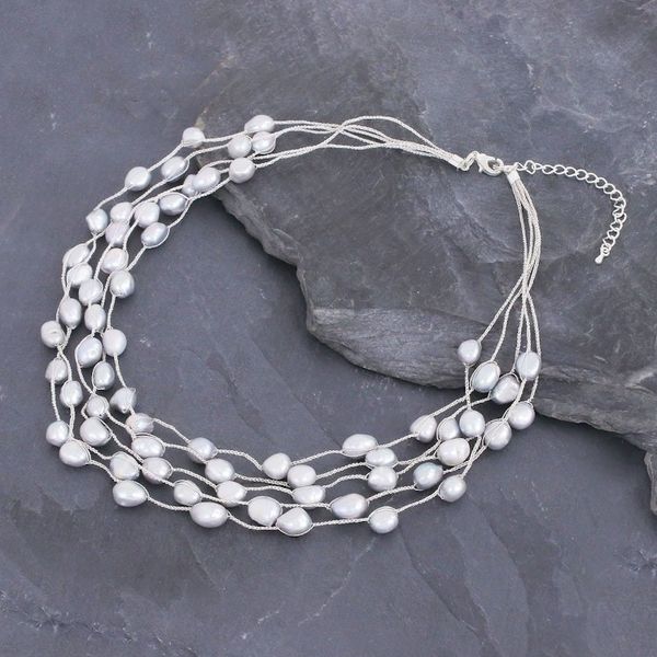 Alternate image for Hand Made Cultured Freshwater Pearl Station Necklace Secret Pearl in Light Grey