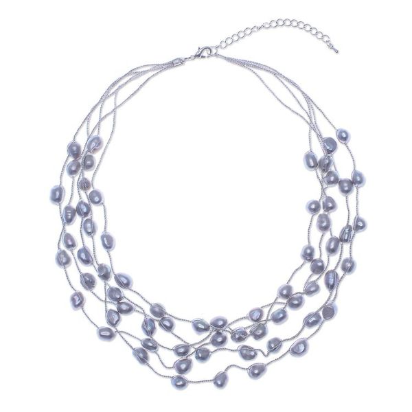 Alternate image for Hand Made Cultured Freshwater Pearl Station Necklace Secret Pearl in Light Grey