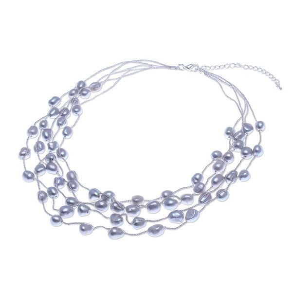 Alternate image for Hand Made Cultured Freshwater Pearl Station Necklace Secret Pearl in Light Grey