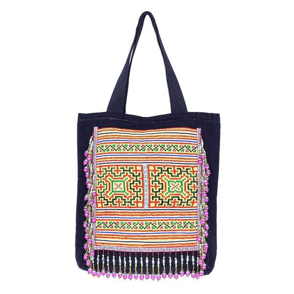 Alternate image for Hmong Cotton Tote Bag with Zippered Interior Pocket Shiny Hmong