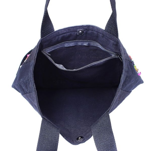 Alternate image for Hmong Cotton Tote Bag with Zippered Interior Pocket Shiny Hmong