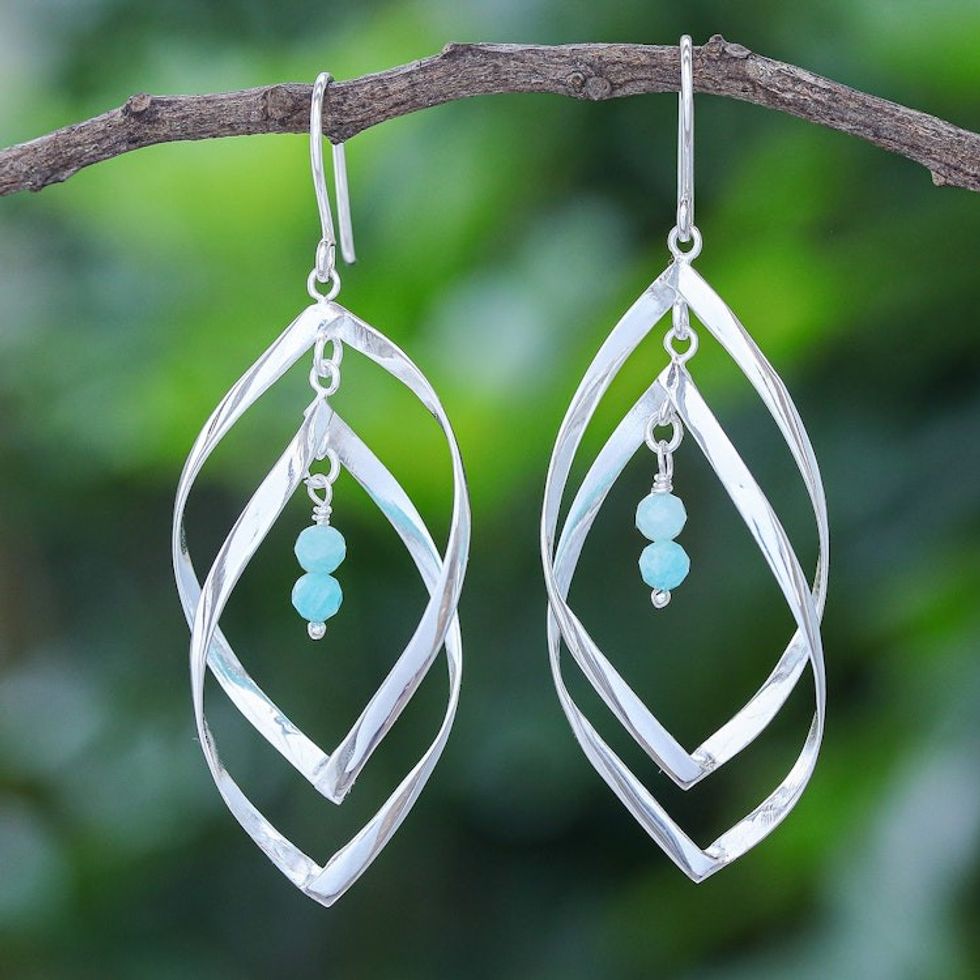 Sterling Silver and Amazonite Dangle Earrings 'Space Cadet'