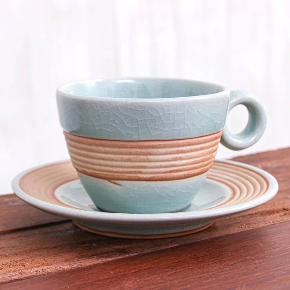 Aqua Celadon Cup and Saucer Set 'Aqua Oasis'