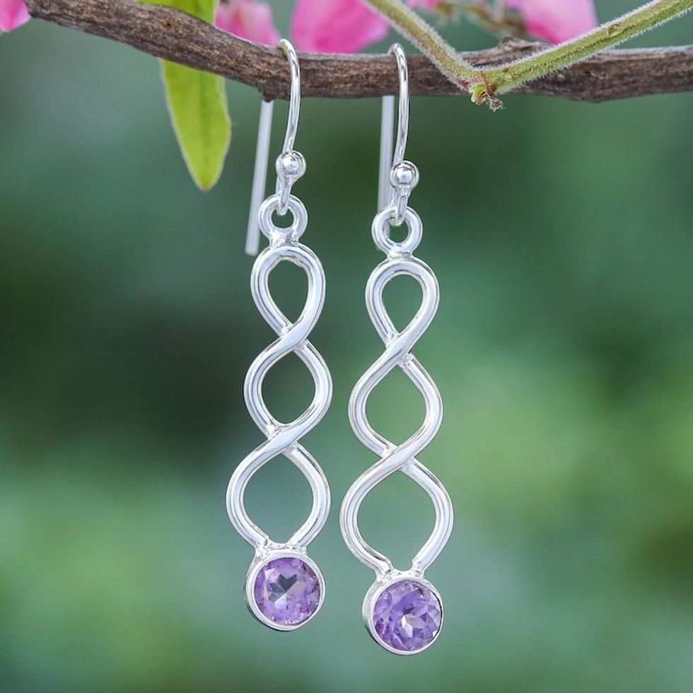 Amethyst and Sterling Silver Dangle Earrings 'Champagne Surprise in Purple'