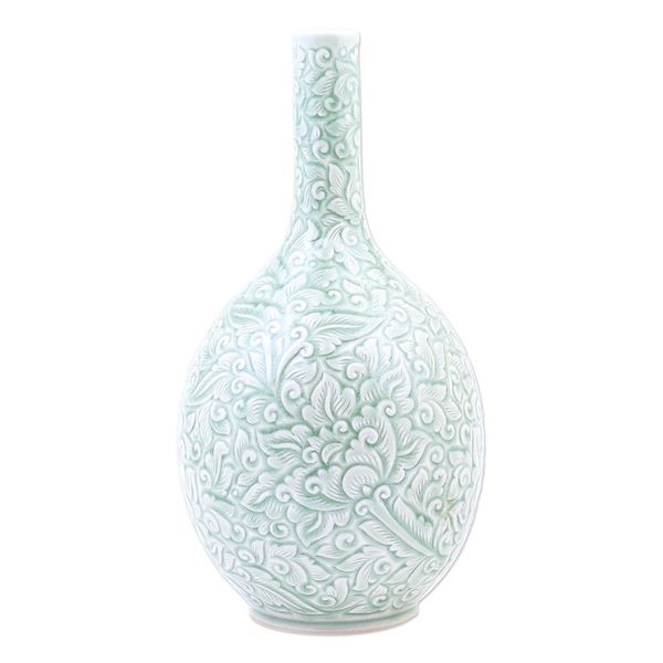 Alternate image for Hand Crafted Green Celadon Ceramic Vase Fresh Flowers