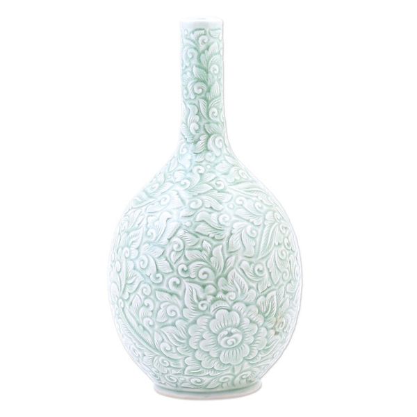 Alternate image for Hand Crafted Green Celadon Ceramic Vase Fresh Flowers