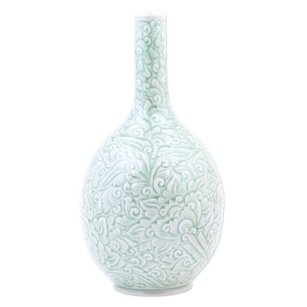 Alternate image for Hand Crafted Green Celadon Ceramic Vase Fresh Flowers