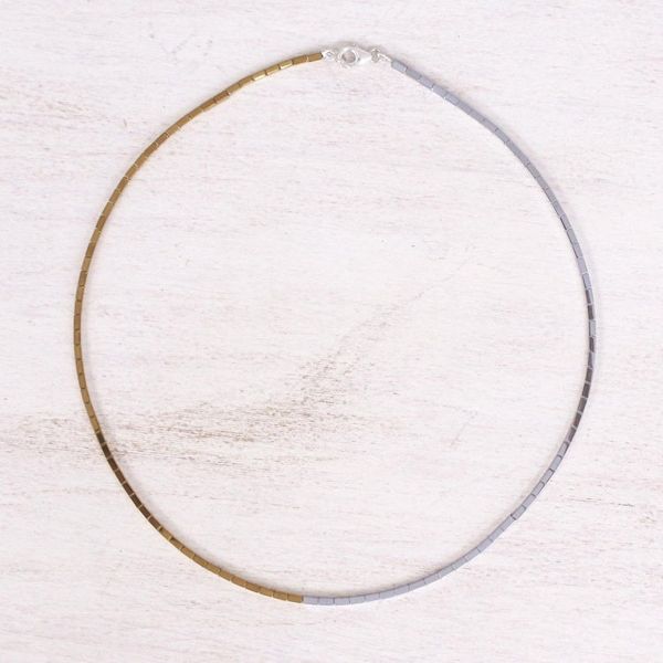 Alternate image for Gold-Coated Sterling Silver Hematite Beaded Necklace Sun and Stars