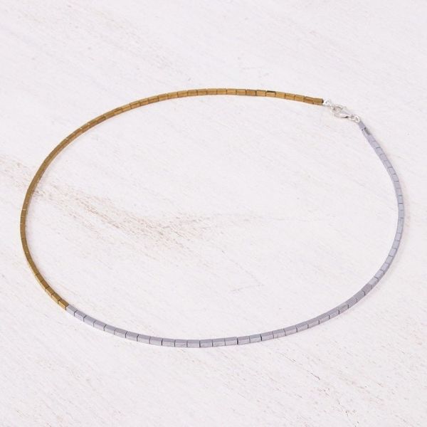 Alternate image for Gold-Coated Sterling Silver Hematite Beaded Necklace Sun and Stars