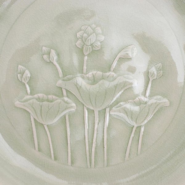 Alternate image for Green Celadon Ceramic Lotus Flower Dinner Plate Flavorful
