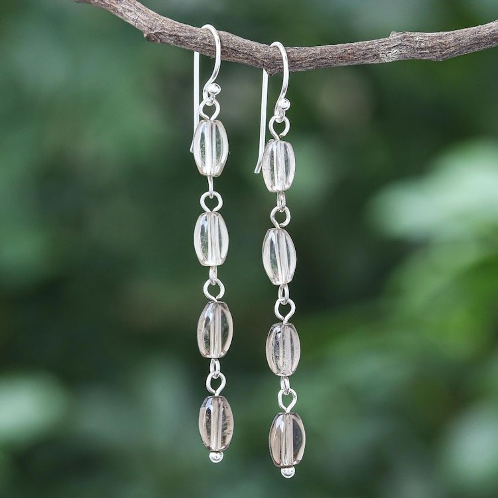 Smoky Quartz and Sterling Silver Dangle Earrings 'Cloudy Morning'