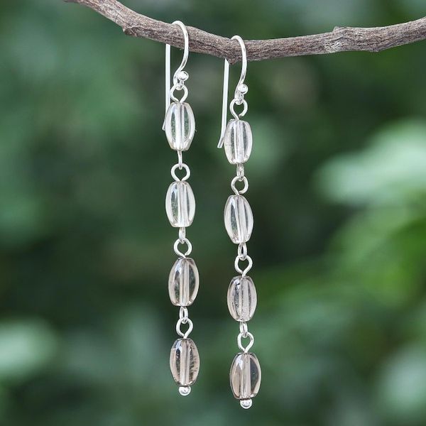 Alternate image for Smoky Quartz and Sterling Silver Dangle Earrings Cloudy Morning