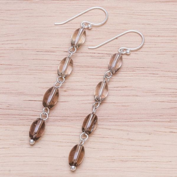 Alternate image for Smoky Quartz and Sterling Silver Dangle Earrings Cloudy Morning