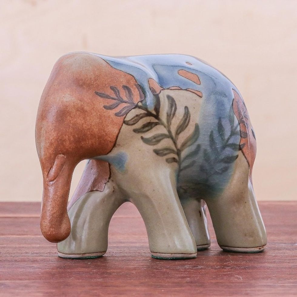 Artisan Crafted Celadon Ceramic Elephant Sculpture 'Rhapsody'