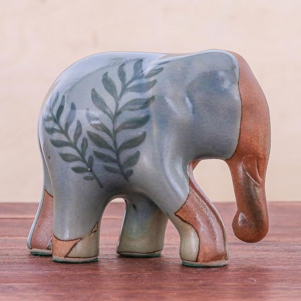 Alternate image for Artisan Crafted Celadon Ceramic Elephant Sculpture Rhapsody