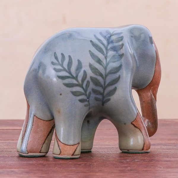 Alternate image for Artisan Crafted Celadon Ceramic Elephant Sculpture Rhapsody