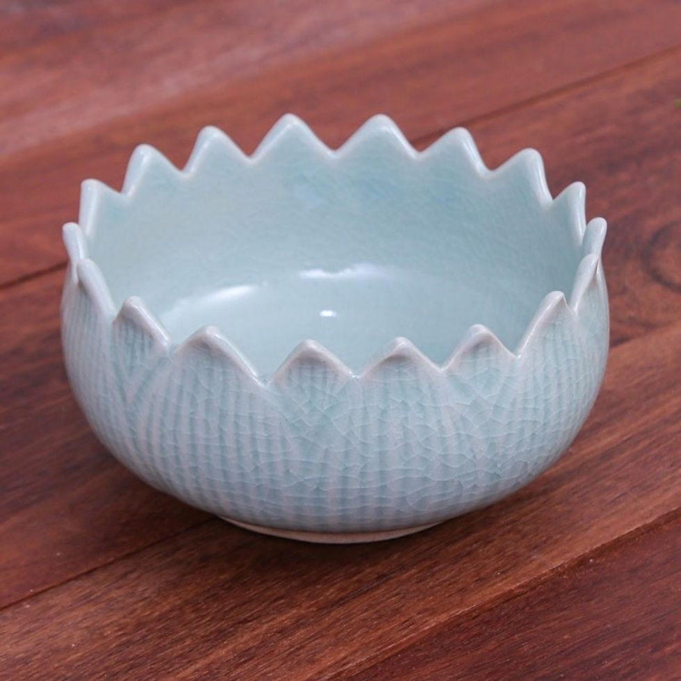 Hand Made Celadon Ceramic Lotus Leaf Bowl 'Peace Lotus'