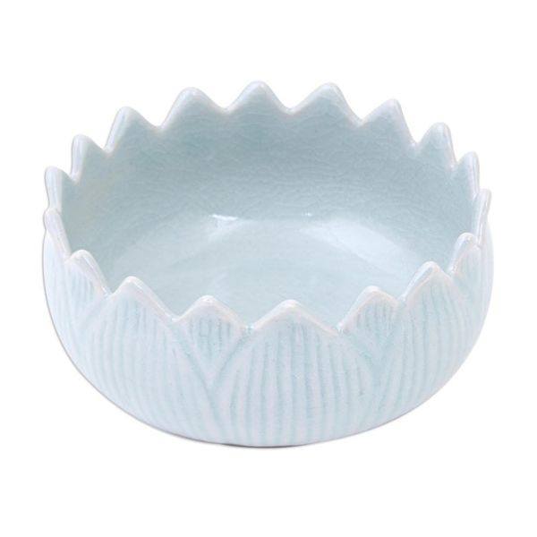 Alternate image for Hand Made Celadon Ceramic Lotus Leaf Bowl Peace Lotus