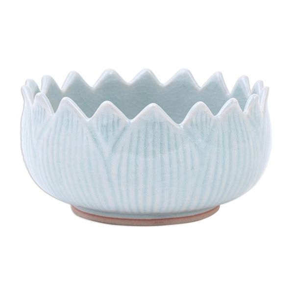 Alternate image for Hand Made Celadon Ceramic Lotus Leaf Bowl Peace Lotus