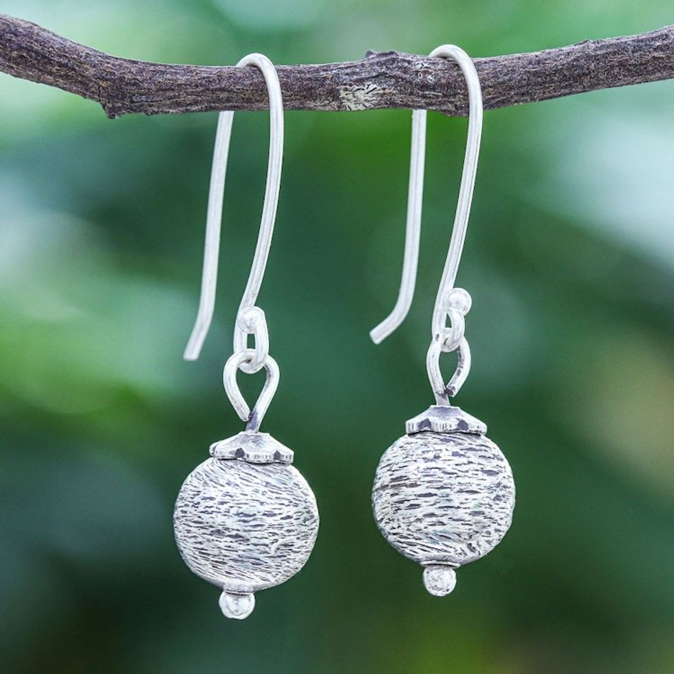 Artisan Made Sterling Silver Dangle Earrings 'Future Earth'