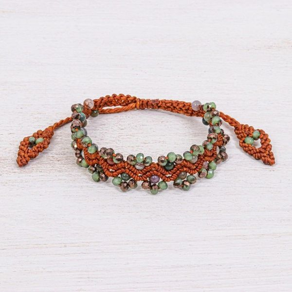 Alternate image for Agate Beaded Cord Bracelet with Sliding Knot Shiny Forest in Brown