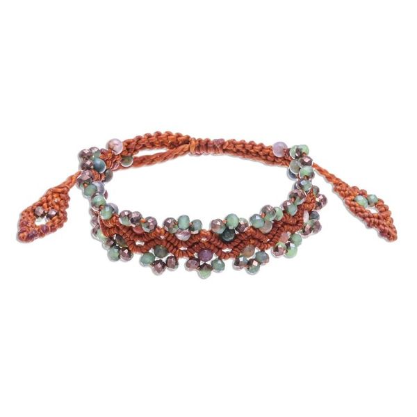 Alternate image for Agate Beaded Cord Bracelet with Sliding Knot Shiny Forest in Brown