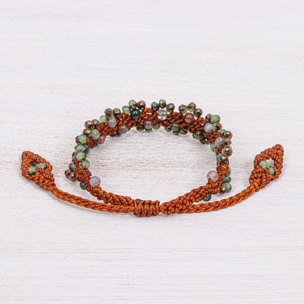 Alternate image for Agate Beaded Cord Bracelet with Sliding Knot Shiny Forest in Brown