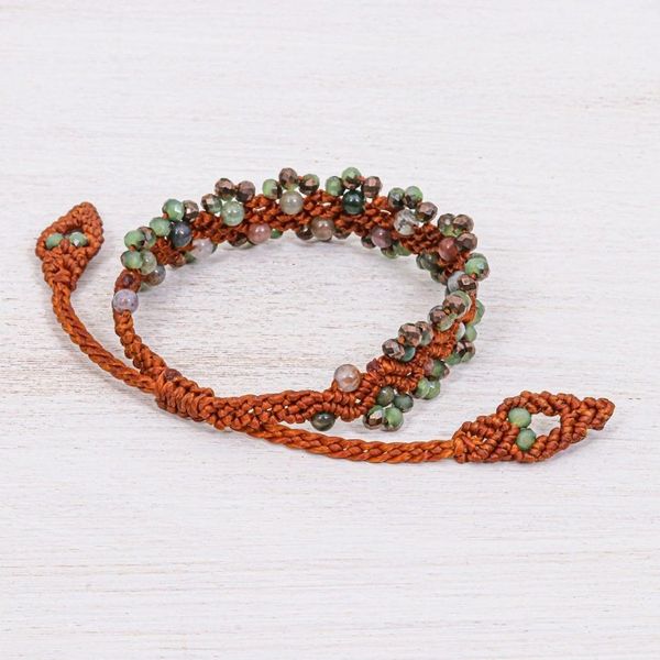 Alternate image for Agate Beaded Cord Bracelet with Sliding Knot Shiny Forest in Brown