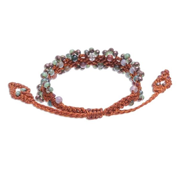 Alternate image for Agate Beaded Cord Bracelet with Sliding Knot Shiny Forest in Brown