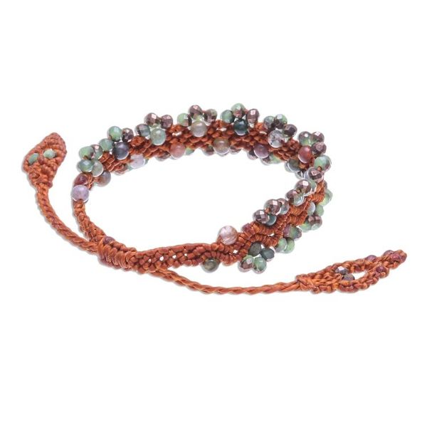 Alternate image for Agate Beaded Cord Bracelet with Sliding Knot Shiny Forest in Brown