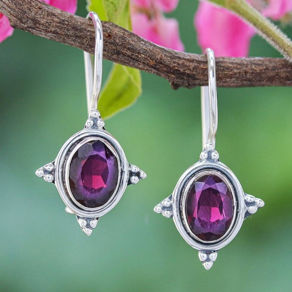Handmade Garnet and Sterling Silver Drop Earrings 'Portrait of a Star'